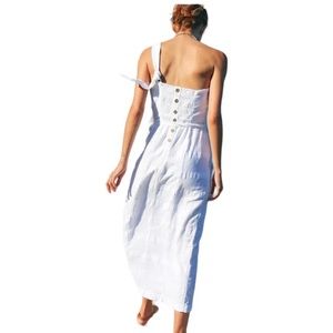 Free People white off  XL Asymmetrical LONG maxi Dress Cotton Linen Button Back